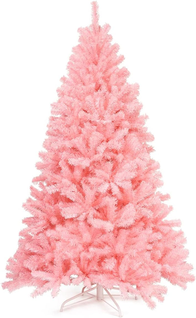 6ft/7.5ft Pink Artificial Christmas Tree, Unlit Hinged Spruce Full Tree Metal Stand, Easy Assembly, Indoor Outdoor