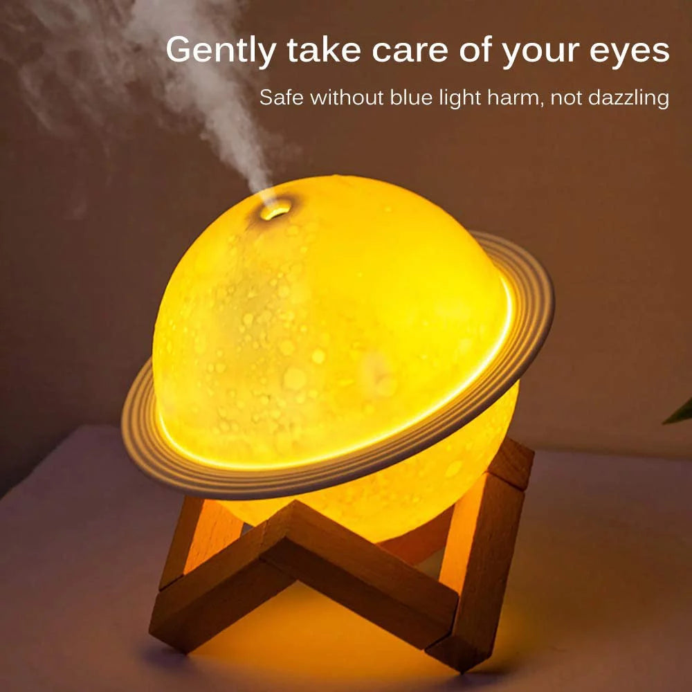 Moon Lamp Humidifier, 2 in 1 Moon Night Light & Humidifiers with USB Recharge, 3 Colors 3D LED Moon Light with Stand