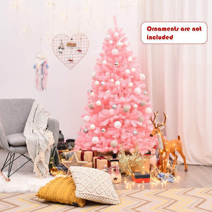 6ft/7.5ft Pink Artificial Christmas Tree, Unlit Hinged Spruce Full Tree Metal Stand, Easy Assembly, Indoor Outdoor