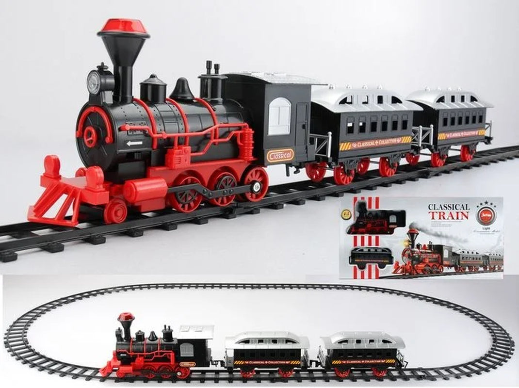 13-Piece Red and Black Battery Operated Lighted and Animated Train Set with Sound