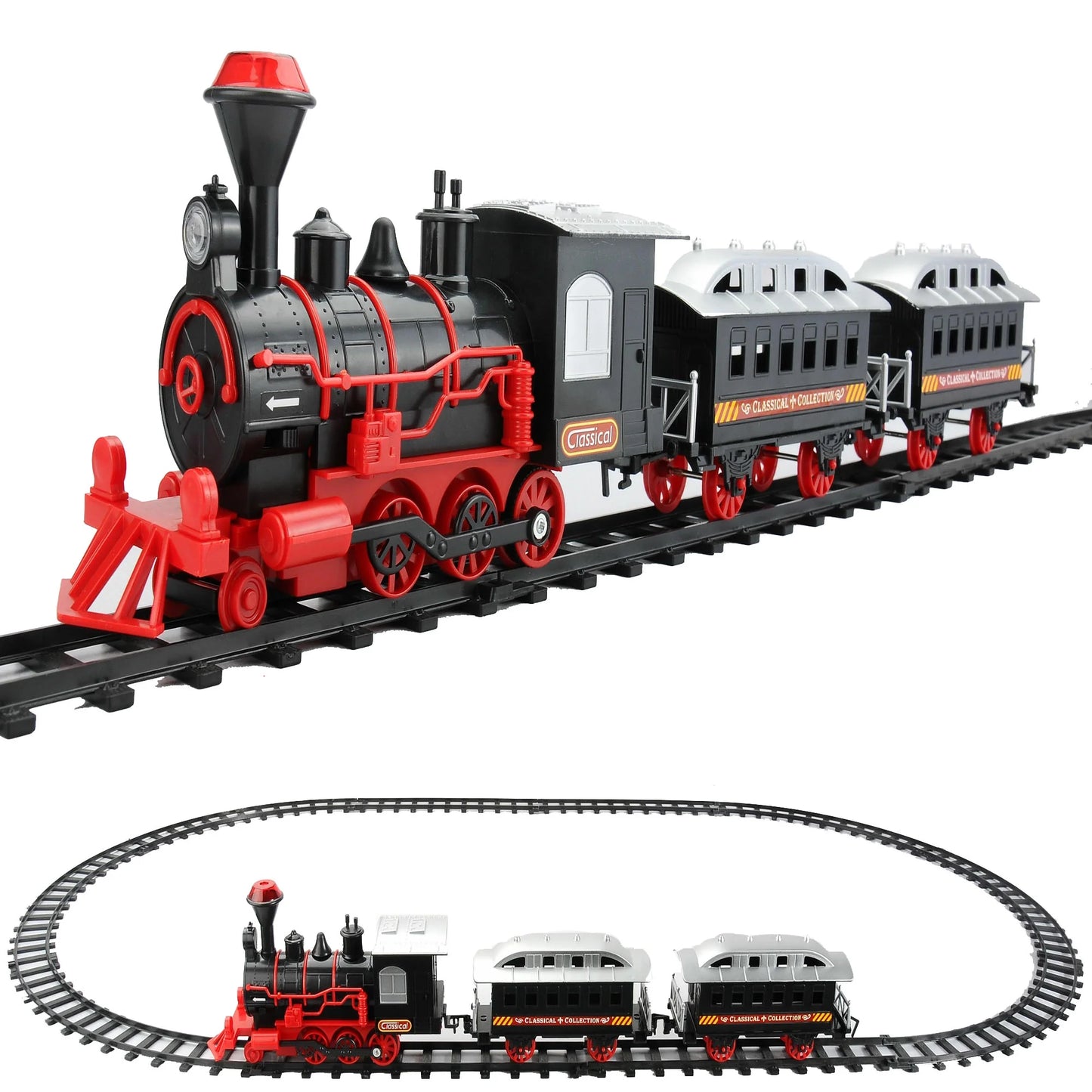 13-Piece Red and Black Battery Operated Lighted and Animated Train Set with Sound