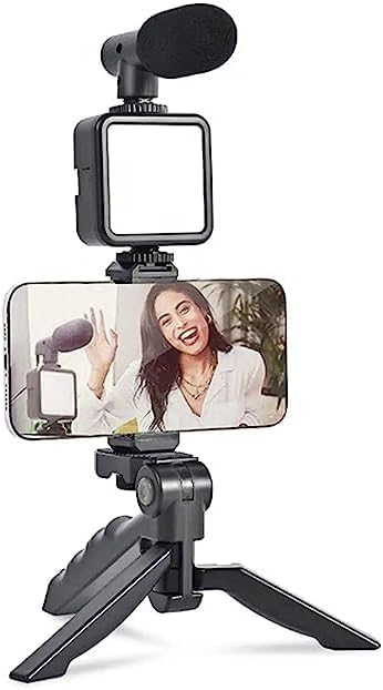 Tripod for DSLR, Camera |Operating Height Video Recording Vlogging Kit for Video Making, Mic, Mini Tripod Stand, LED Light & Phone Holder Clip for Podcasting