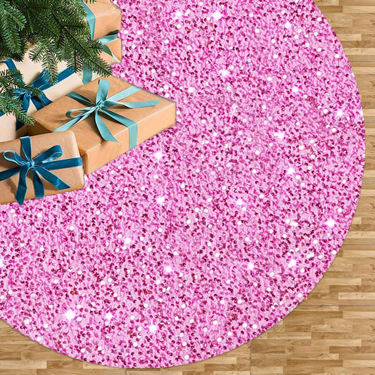 Pink Sequin Christmas Tree Skirt 36In Thick Velvet 