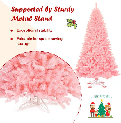 6ft/7.5ft Pink Artificial Christmas Tree, Unlit Hinged Spruce Full Tree Metal Stand, Easy Assembly, Indoor Outdoor