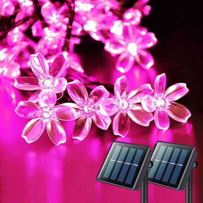 2 Pack Pink Solar Flower String Lights, Each 30.6FT 50LED Outdoor Waterproof, 8 Mode Pink Cherry Blossoms Fairy Lights for Garden Patio Lawn 