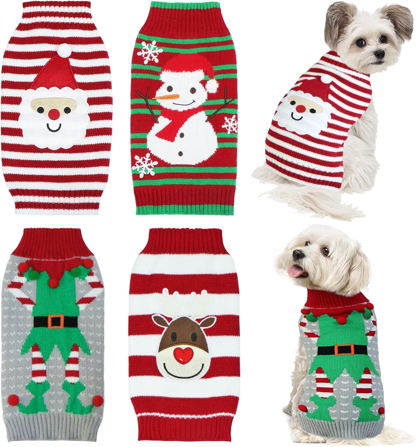 4 Pack Dog Holiday Christmas Sweater for Small Medium Large Dogs Pets