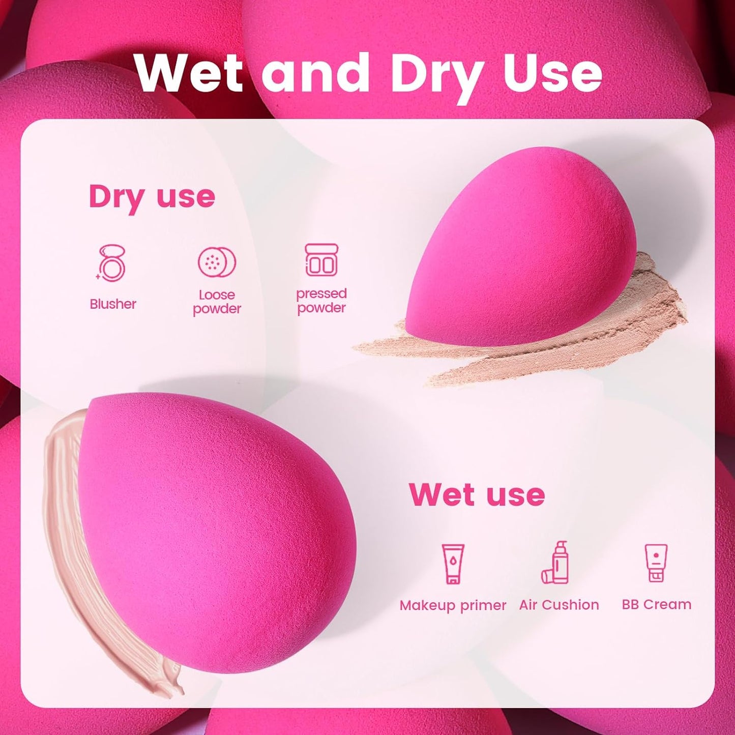 5 Pcs Beauty Makeup Sponges, Latex Free for Flawless Liquid, Cream, and Powder Application, Rose Pink Sponges