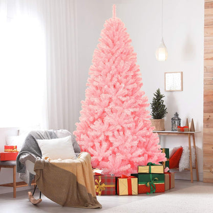 6ft/7.5ft Pink Artificial Christmas Tree, Unlit Hinged Spruce Full Tree Metal Stand, Easy Assembly, Indoor Outdoor