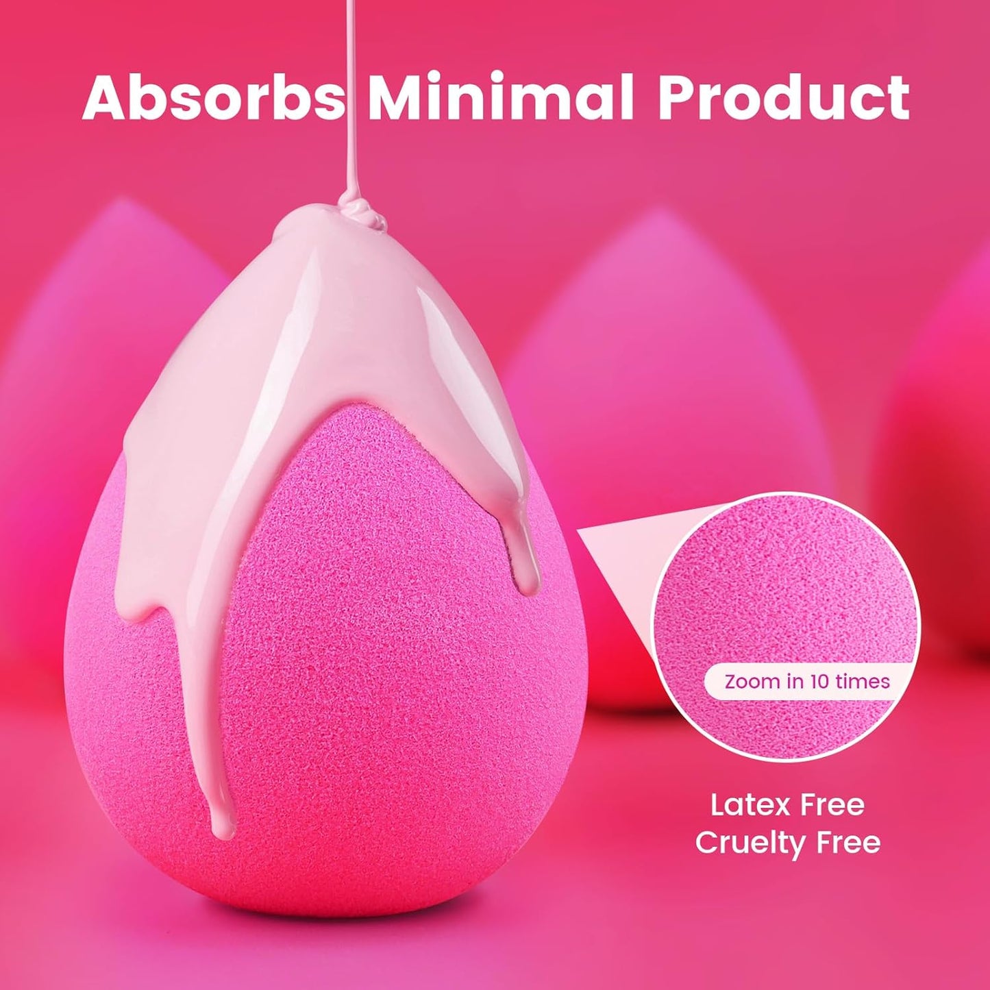 5 Pcs Beauty Makeup Sponges, Latex Free for Flawless Liquid, Cream, and Powder Application, Rose Pink Sponges