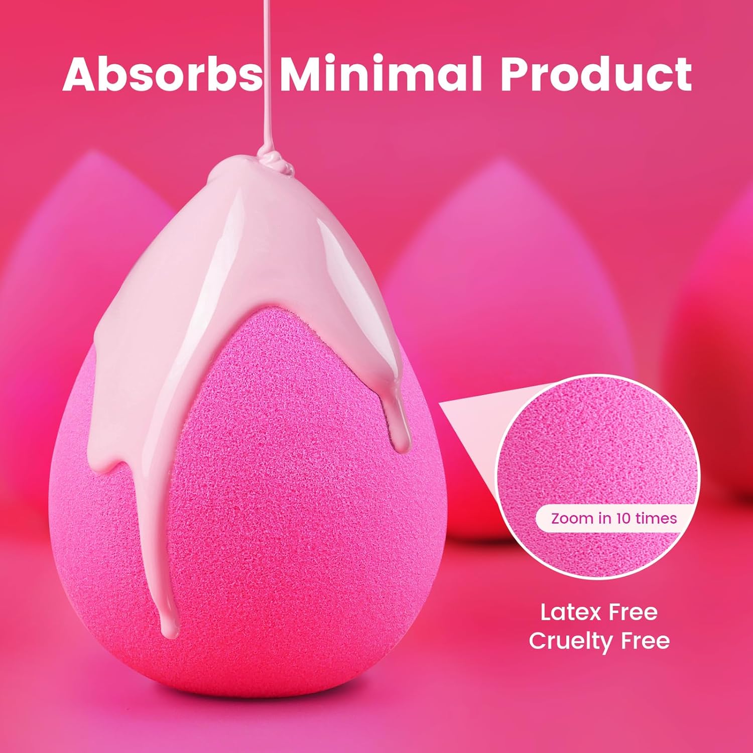 5 Pcs Beauty Makeup Sponges, Latex Free for Flawless Liquid, Cream, and Powder Application, Rose Pink Sponges