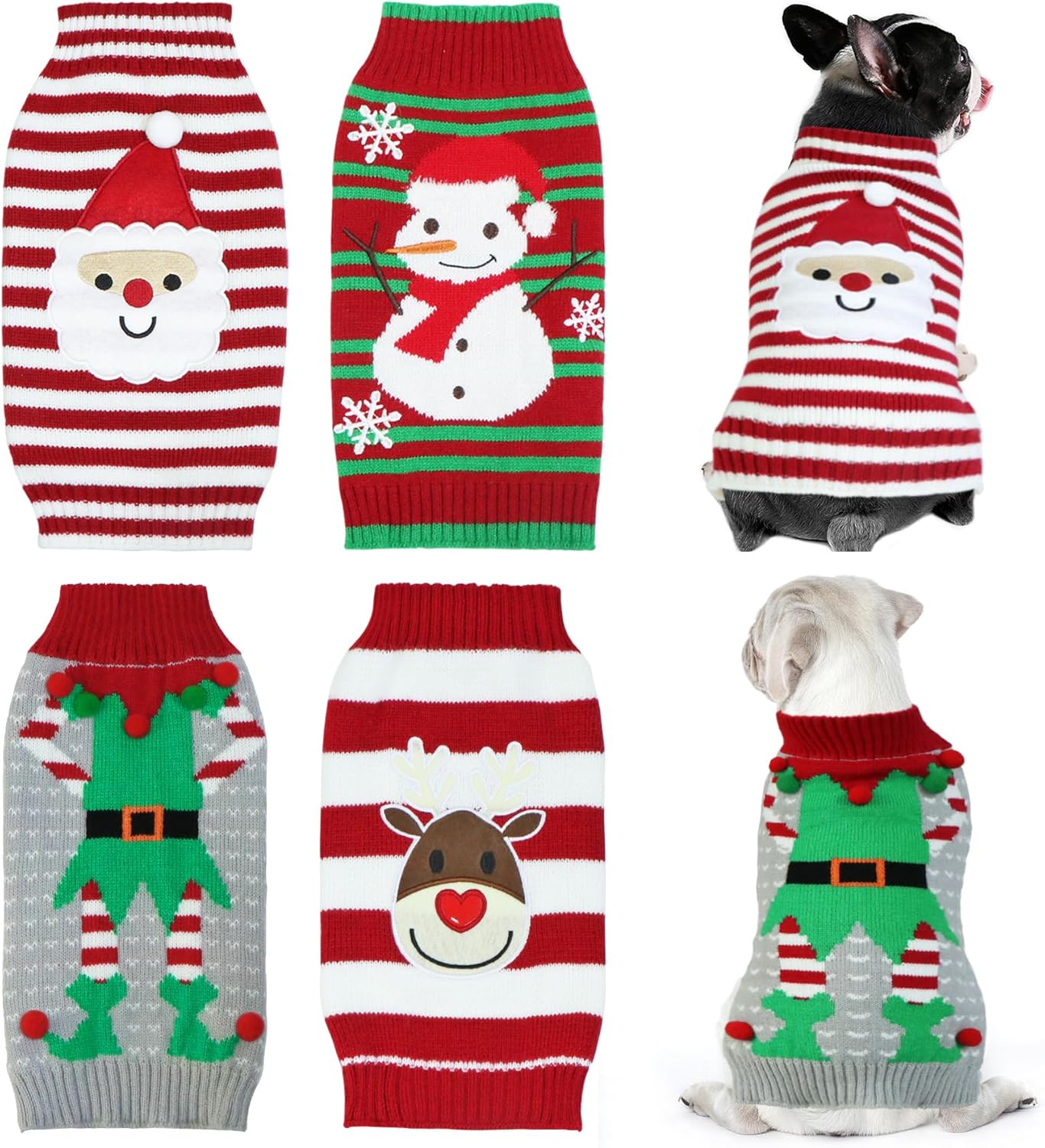 4 Pack Dog Holiday Christmas Sweater for Small Medium Large Dogs Pets