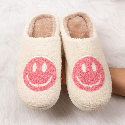 Happy Face Retro Slippers Cozy Comfy Plush Warm Slip-On Winter Soft Fuzzy Indoor House Shoes with Memory Foam for Men Women