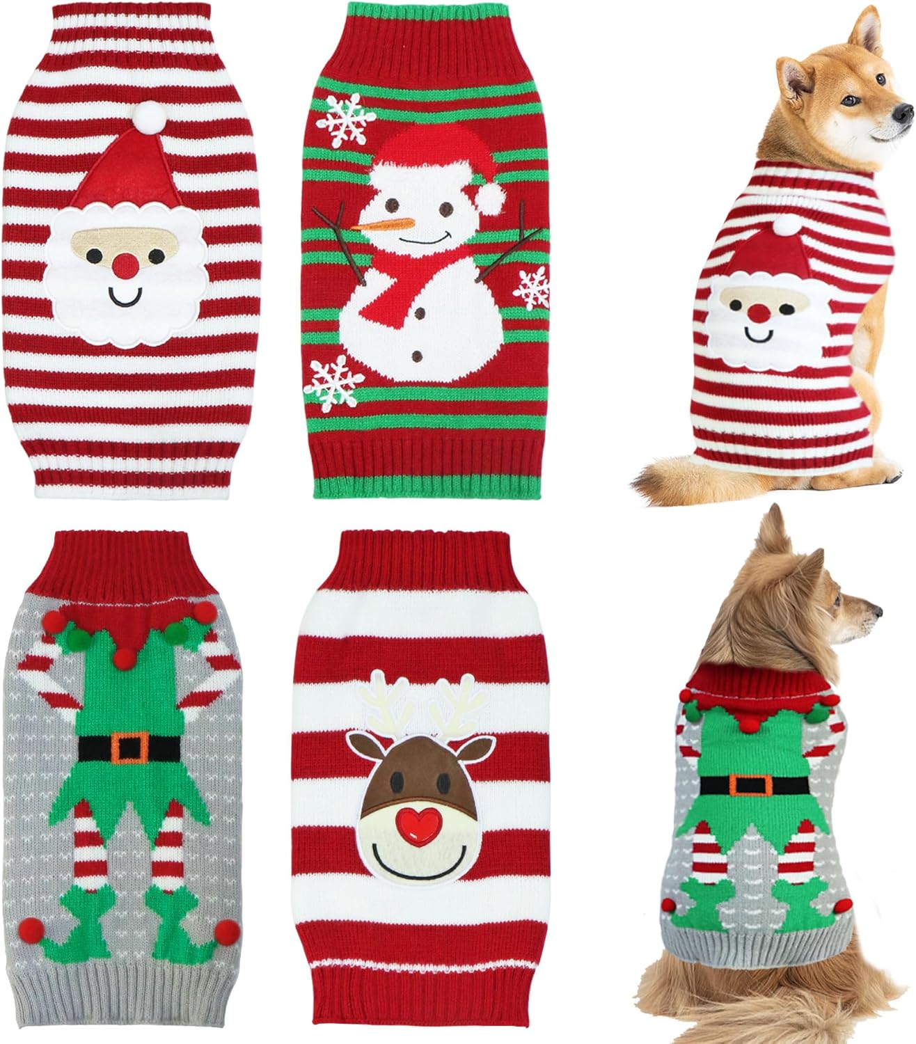 4 Pack Dog Holiday Christmas Sweater for Small Medium Large Dogs Pets