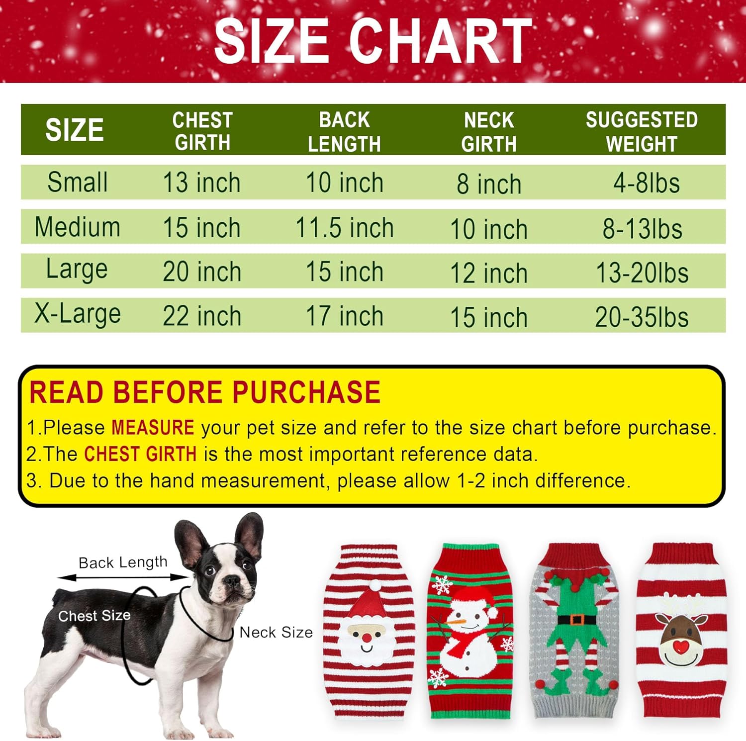 4 Pack Dog Holiday Christmas Sweater for Small Medium Large Dogs Pets