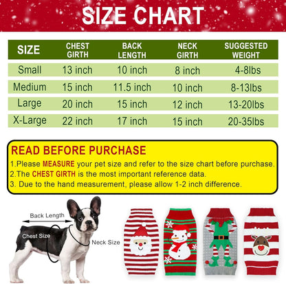 4 Pack Dog Holiday Christmas Sweater for Small Medium Large Dogs Pets