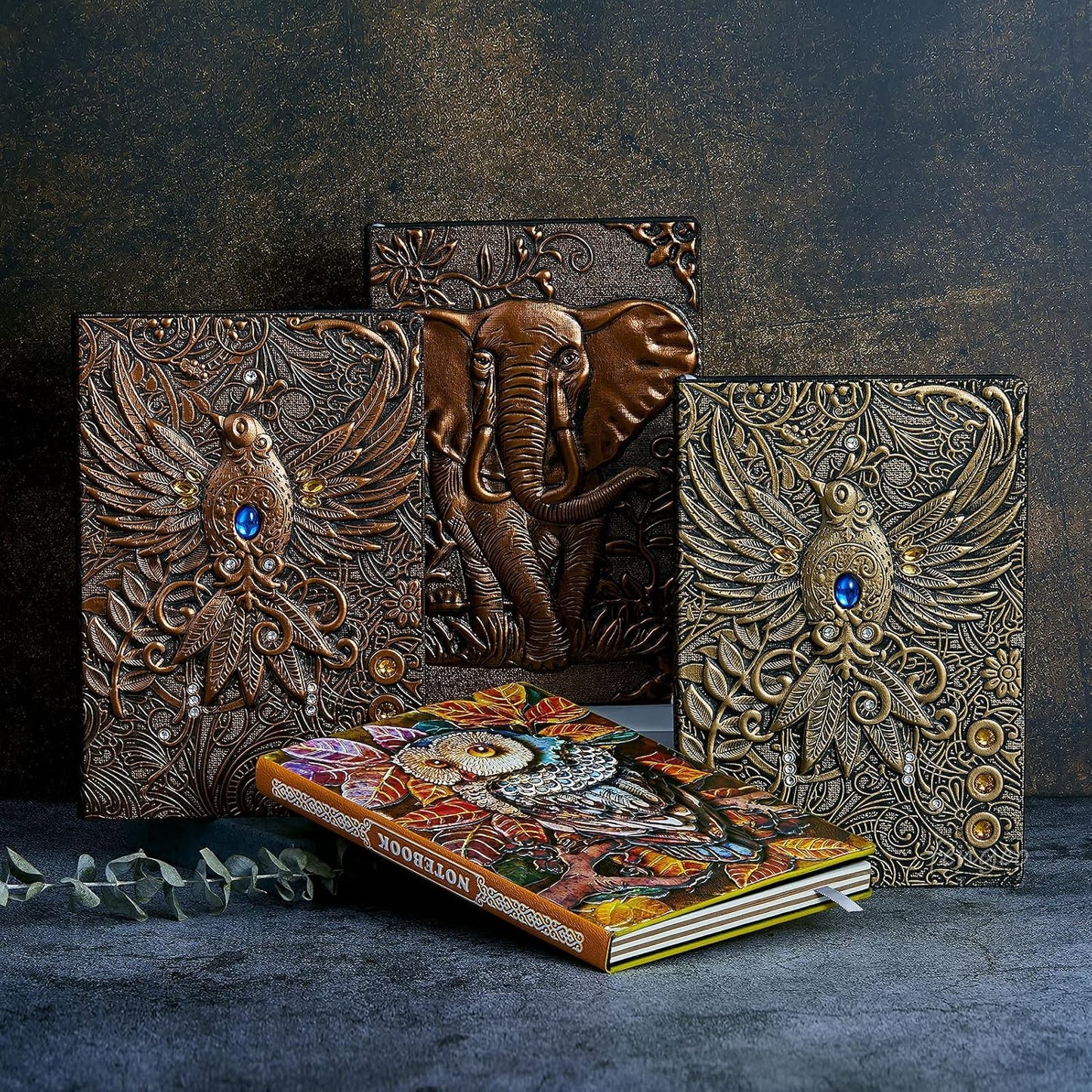 Vintage 3D Owl Cover Embossed Leather Writing Journal +Pen Set,A5,200Pages,Antique Handmade Daily Notepad Sketchbook,Travel Diary&Notebook to Write In,For Women Men