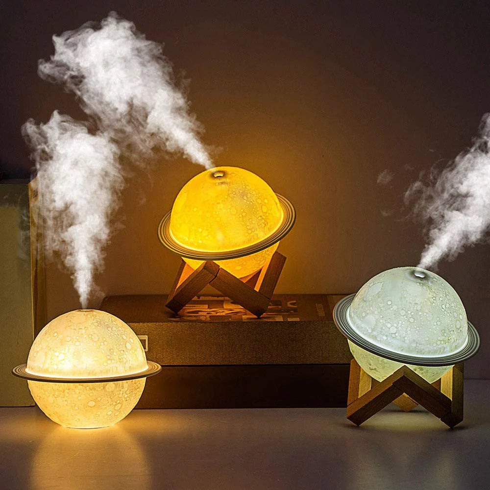 Moon Lamp Humidifier, 2 in 1 Moon Night Light & Humidifiers with USB Recharge, 3 Colors 3D LED Moon Light with Stand