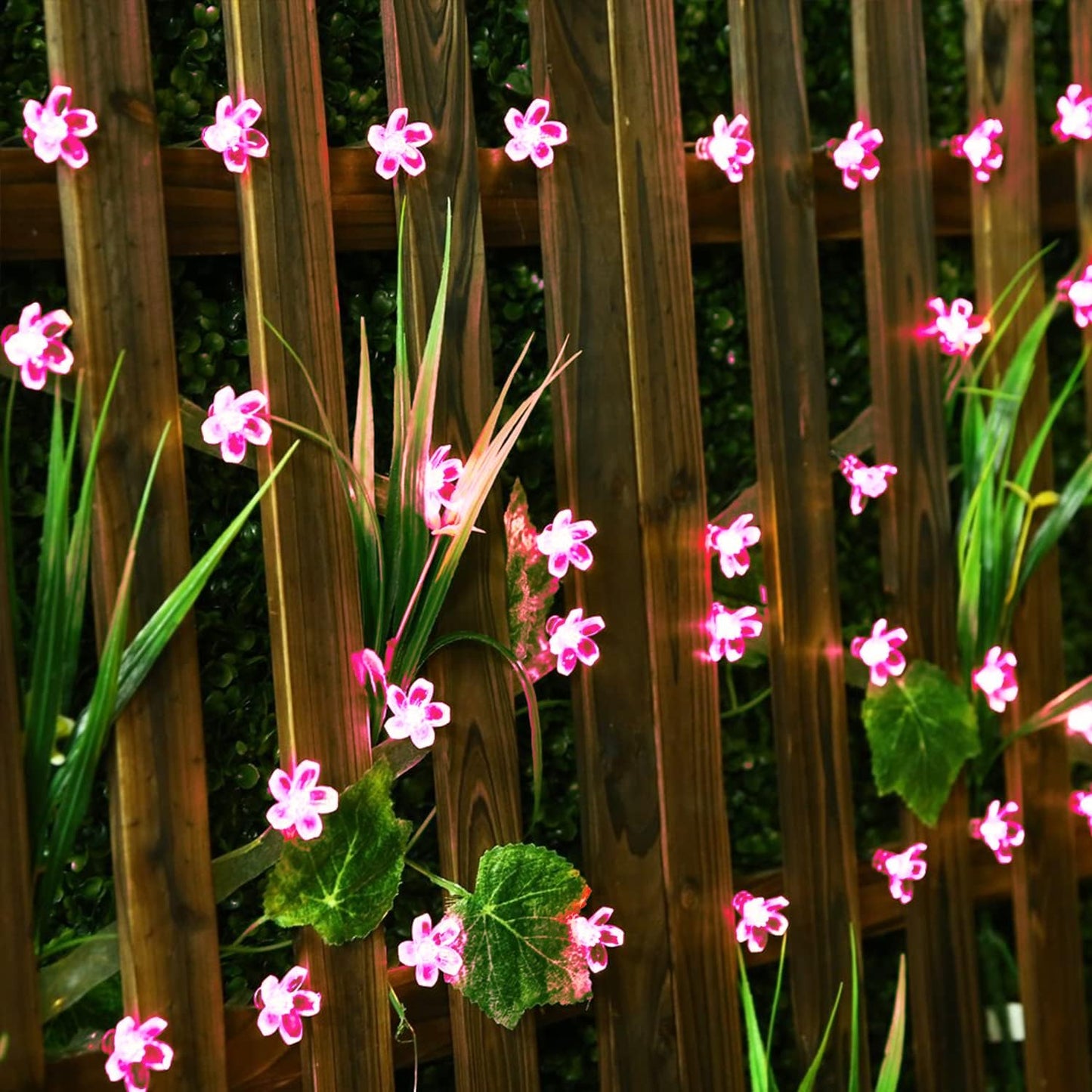 2 Pack Pink Solar Flower String Lights, Each 30.6FT 50LED Outdoor Waterproof, 8 Mode Pink Cherry Blossoms Fairy Lights for Garden Patio Lawn 