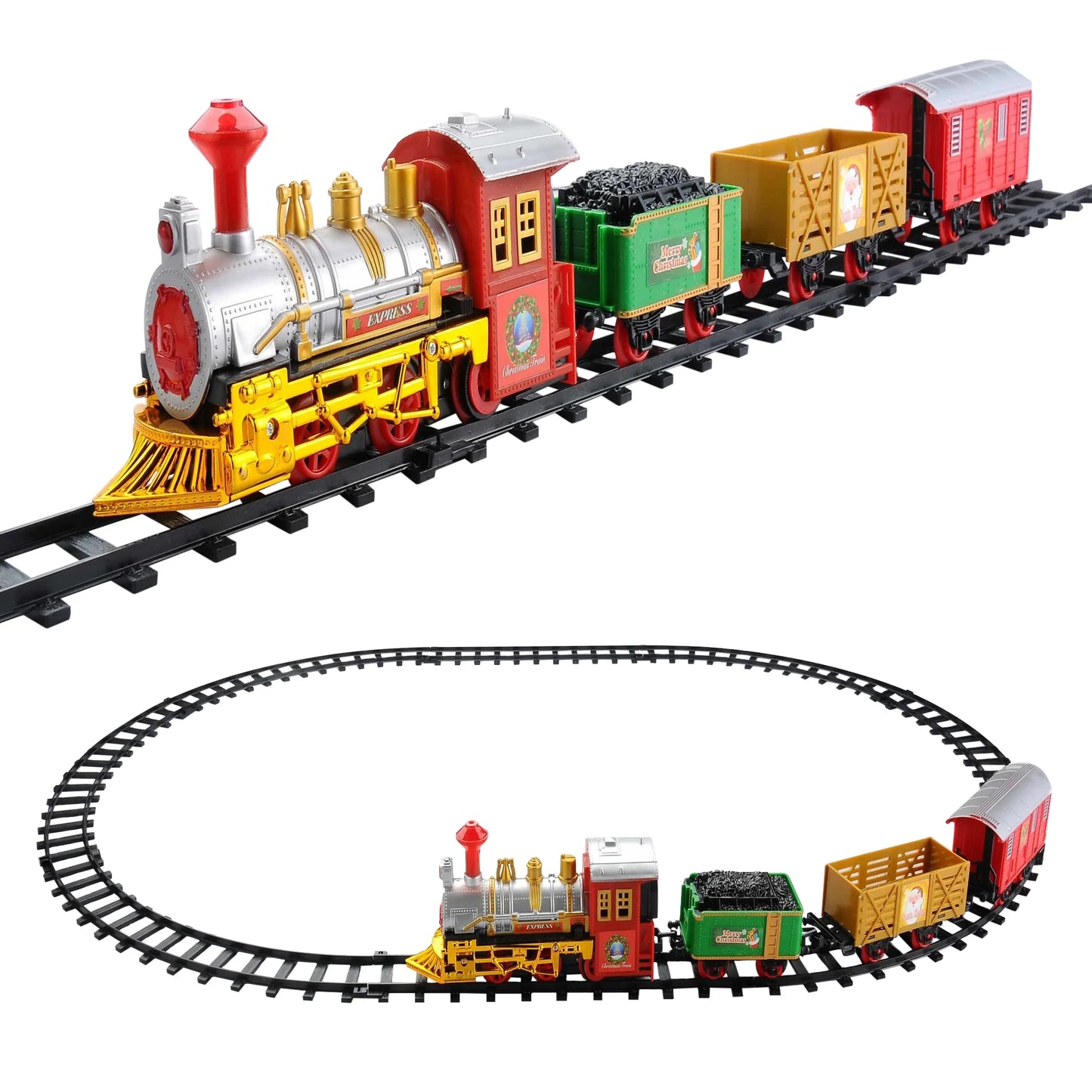 12-Piece Battery Operated Lighted and Animated Christmas Express Train Set with Sound