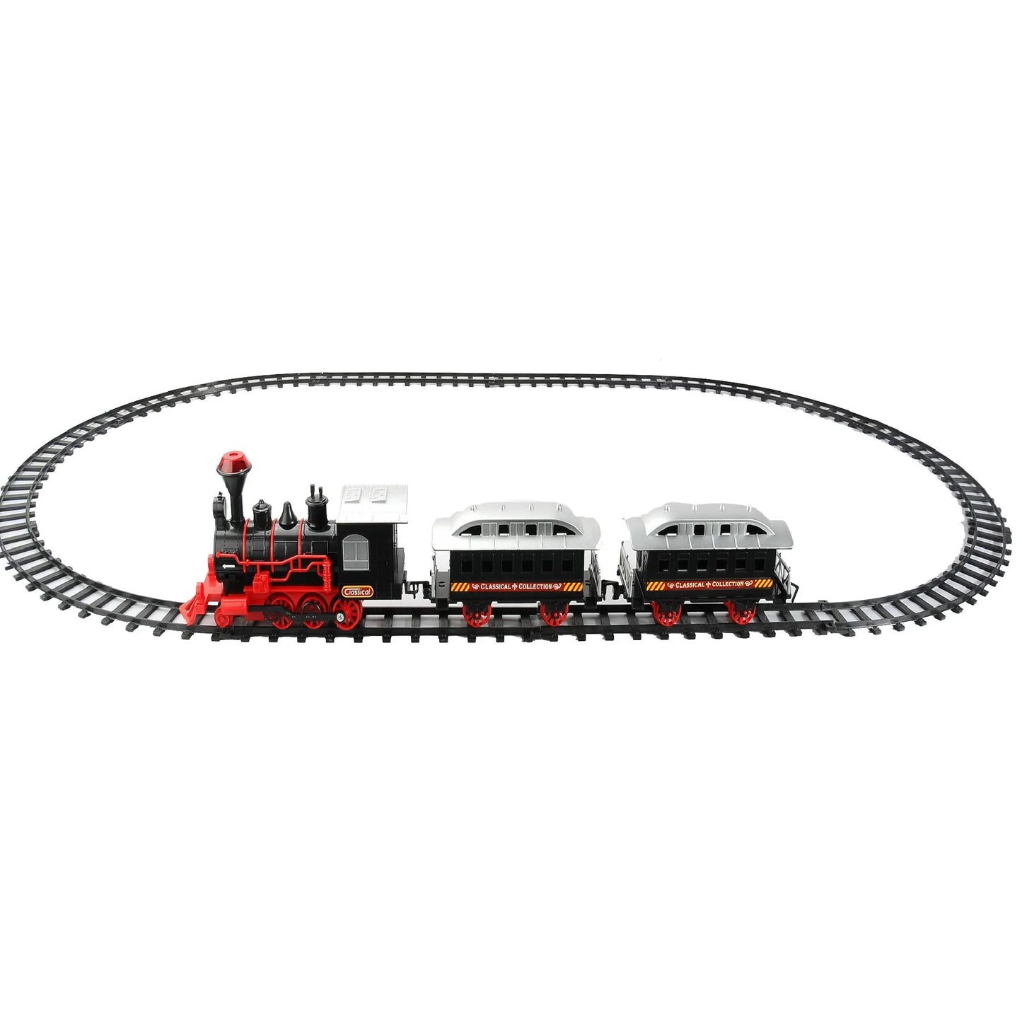 13-Piece Red and Black Battery Operated Lighted and Animated Train Set with Sound