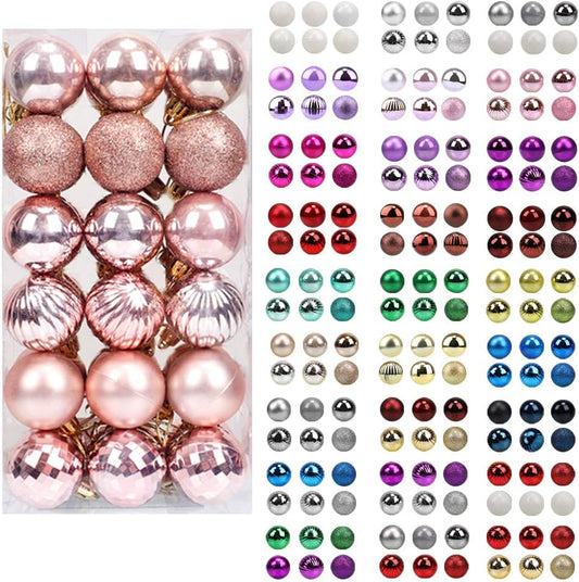 Christmas Balls Ornaments for Xmas Tree, 36Ct Plastic Shatterproof Baubles Colored and Glitter Christmas Party Decoration 1.6Inch Set